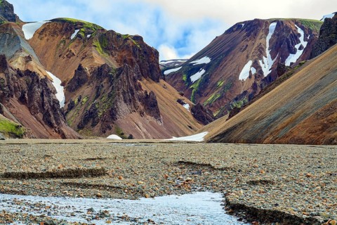 Rhyolite mountains, remains of last year's snow and solidified lava flows. Amazing Iceland - dream
