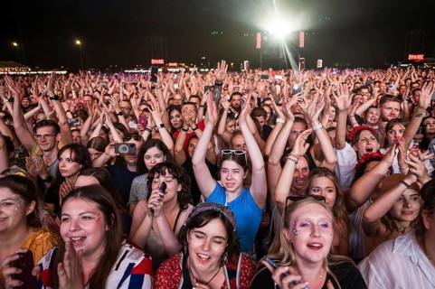WROCLAW, POLAND - AUGUST 12, 2023: Festival Meskie Granie (Man's playing) play of audience in front