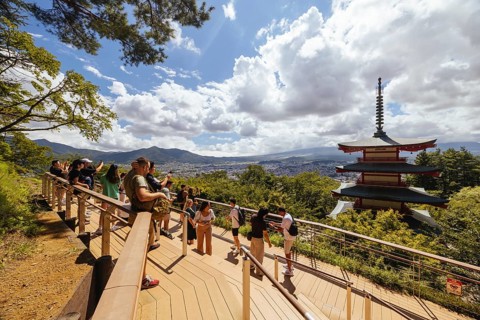 FUJIYOSHIDA CITY, JAPAN - SEPT 17TH, 2024: Arakura Fuji Sengen-jinja Shrine in Arakurayama Sengen