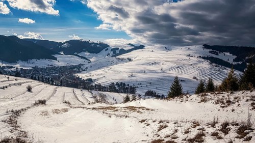 View of the snow-covered Liptovska Teplicka in winter in Slovakia