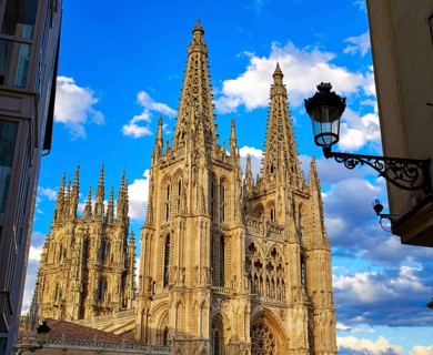 Burgos Cathedral facade in Saint James Way at Castilla Leon of Spain