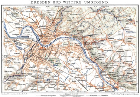 Map of Dresden, Germany, Europe, end of the 19th century, Stadtplan von Dresden, Deutschland,