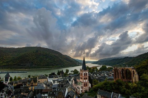 Half-timbered houses in a small village. Morning in the wine-growing region on the Rhine,