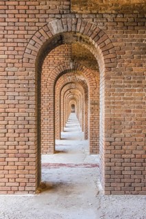 A series of brick arches inside Fort Jefferson. Fort Jefferson is a military historical fortress in