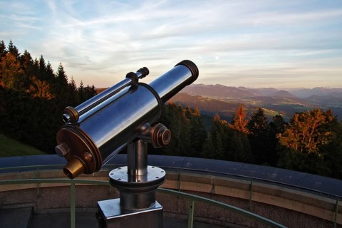 Observation telescope, panoramic view from the Pfänder into the Bregenzerwald and the Allgäu