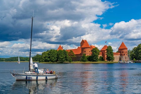 Trakai Island Castle on Lake Galve in Trakai, Lithuania, Europe