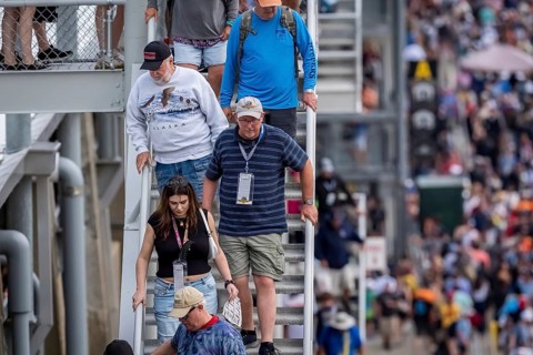 Fans depart the Indianapolis Motor Speedway after seeing JOSEF NEWGARDEN (2) of Nashville,