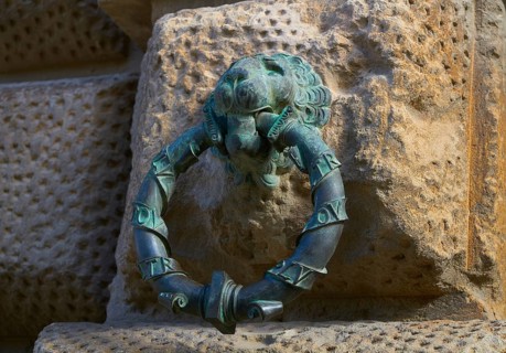 Alhambra lion holding ring in Carlos V of Granada Spain