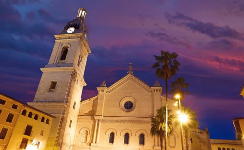 Plaza la Seu square Santa Maria church in Xativa at Valencia Jativa of Spain