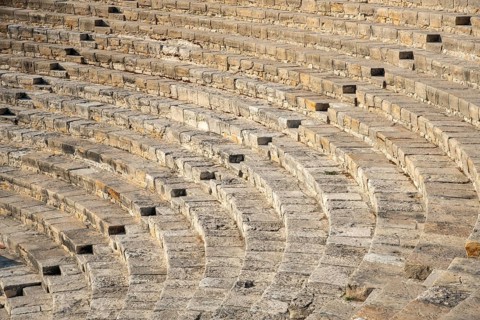 Empty steps and sittings of a stage arena from the ancient amphitheatre of Kourion in Limassol,