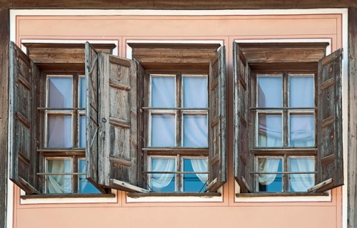 Three opened old windows. Hrosintal
