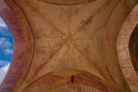 Alhambra arch Puerta del vino ceiling in Granada of Spain Wine Door