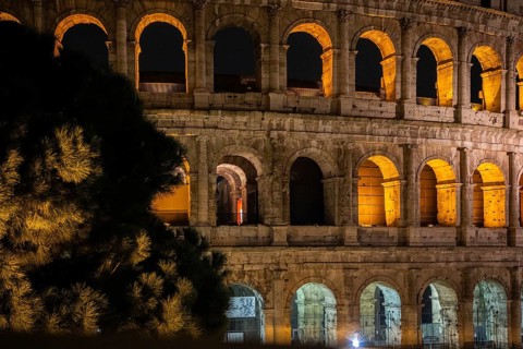 The Colosseum, famous and unique historical building of the Eternal City. View in the morning with