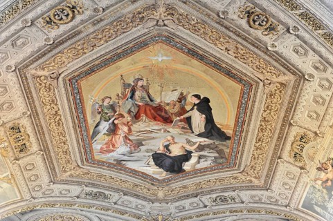 Vatican Museums, Vatican, Rome, Italy, Detailed ceiling painting with dramatic depiction of figures