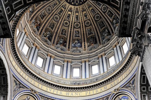 St Peter's Basilica, Vatican, Rome, Italy, Magnificent dome with decorative frescoes and splendid