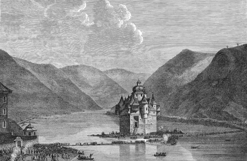 The 1st Silesian Army crosses the river Rhine led by General Blucher near Kaub on 1 January 1814,