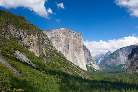The typical view of the Yosemite Valley from the tunnel entrance to the Valley. Yosemite National
