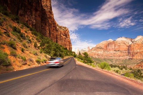 On the road in Zion National Park, USA, North America