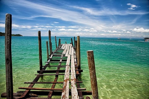Simple traditional wooden pier. Vietnam