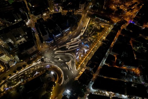 Aerial drone photograph of cityscape of Nicosia in Cyprus at night. European cities
