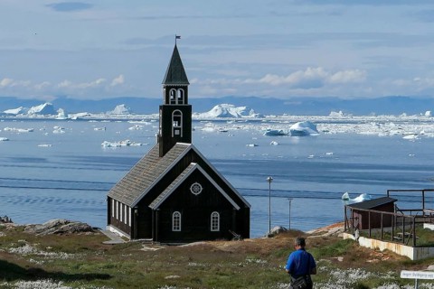 Greenland Ilulissat glaciers at fjord Disco Bay West Greenland