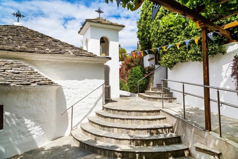View of Monastery of Archangel Michael, Thassos island, Greece, Europe