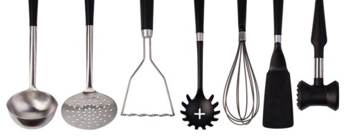 set of stainless steel kitchenware