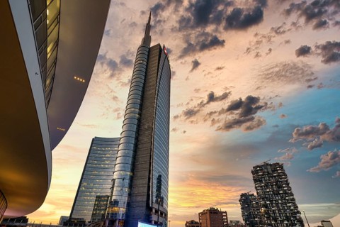 Milan Italy, Porta Nuova District. Gae Aulenti Square. Unicredit Tower