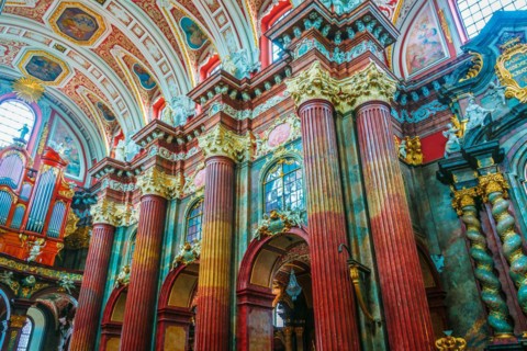 POZNAN, POL - NOV 27, 2018: Interior of Fara, St. Mary's Basilica in Poznan, Poland, Europe