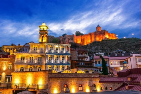 View of the Old Town of Tbilisi, Georgia after sunset