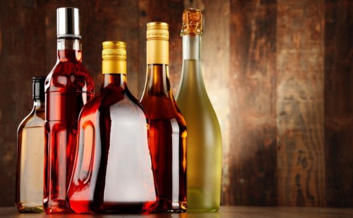 Bottles of assorted alcoholic beverages