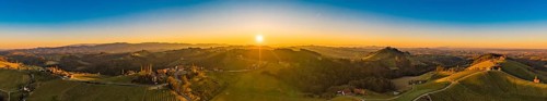 Panorama of Vineyards near Gamlitz Sulztal area south Styria, wine country. Sunny landscape of