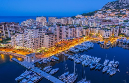 View of the city of Monaco on French Riviera after sunset