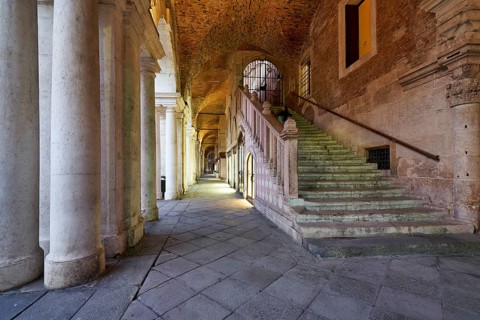 The medieval arcade in Piazza dei Signori. Vicenza, Veneto, Italy, Europe