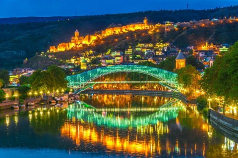 Panoramic view of Tbilisi, Georgia after sunset