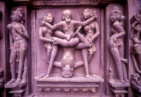 Erotic images on the Exterior wall of the Kandariya Mahadeva temple in Khajuraho, Madhya Pradesh,