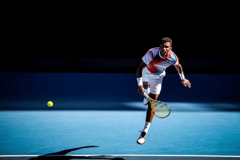 MELBOURNE, AUSTRALIA, JANUARY 24: Felix Auger-Aliassime of Canada on his way to beating Marin Cilic