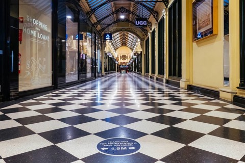 Melbourne, Australia, August 17, 2020: Collins St within Melbourne CBD is quiet and deserted during