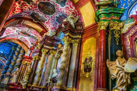 POZNAN, POL - NOV 27, 2018: Interior of Fara, St. Mary's Basilica in Poznan, Poland, Europe