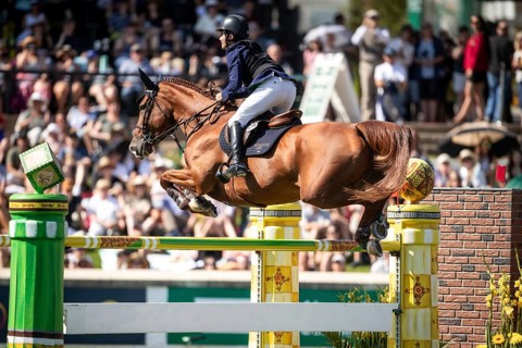 Juan Manuel Gallego of Columbia and riding Fee Des Sequoias Z compete in the first round of the 1
