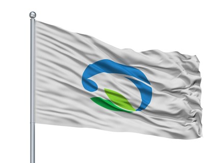 Makinohara City Flag On Flagpole, Country Japan, Shizuoka Prefecture, Isolated On White Background