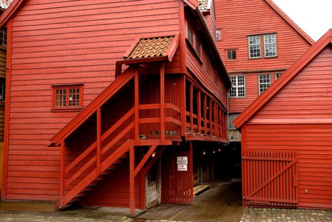 Wooden houses at Bryggen, Bergen, Norway, Europe