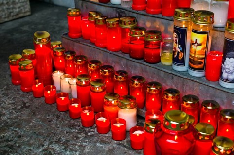 Many grave lights on All Saints' Day shine in a cemetery in Austria