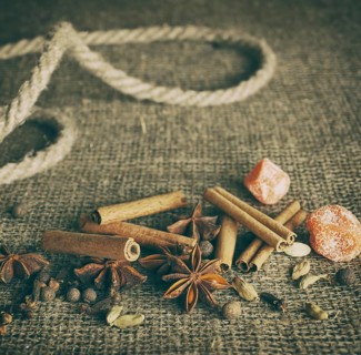 Retro Stylized Image Of Spices On The Burlap