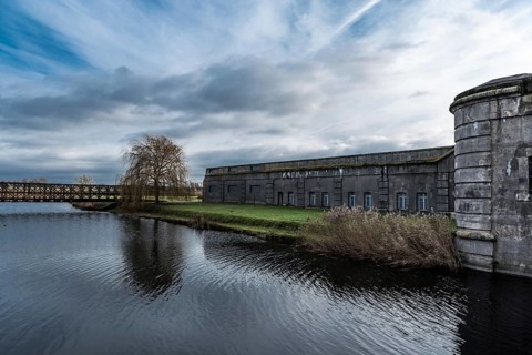 Breendonk, Belgium, 12 09 2017: old WWII Prison camp defence walls, Europe