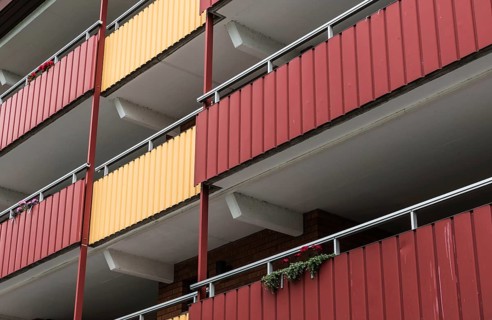 Bollnas city, Gavleborg County, Sweden, 08 04 2019- View over red and yellow residential