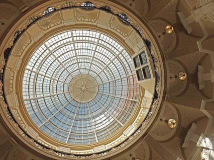 Blackpool, Lancashire, United Kingdom, 5 March 2022: the glass dome inside the entrance of the