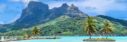Bora Bora Island, French Polynesia. Web banner in panoramic view this mazing Beach