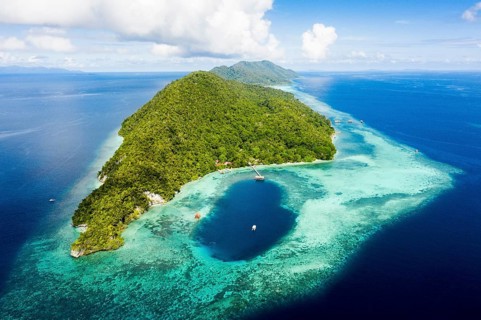 Aerial view Cape Kri, Raja Ampat, West Papua, Indonesia, Asia