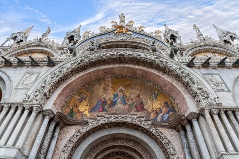 Facade of the Main Gate of the St Mark's Basilica in Venice, Italy, Europe